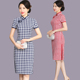中长款 复古民国红色格子纯棉旗袍女秋夏老上海洋装 改良少女年轻款