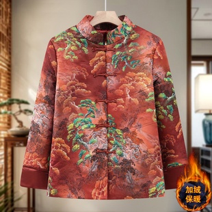 中国风复古改良唐装棉衣外套女中老年妈妈装加绒加厚盘扣棉袄冬装