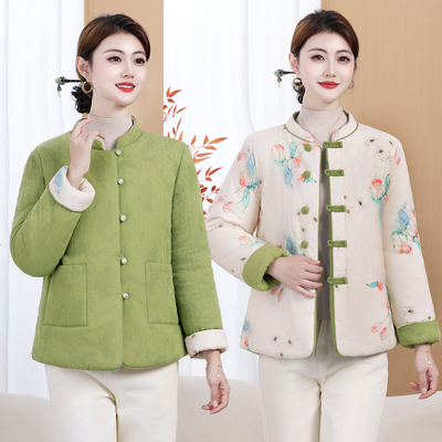 国风双面穿印花棉服立领盘扣加棉