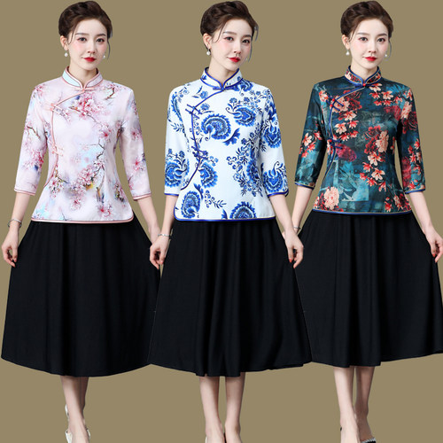 中国风日常旗袍套装改良唐装汉服
