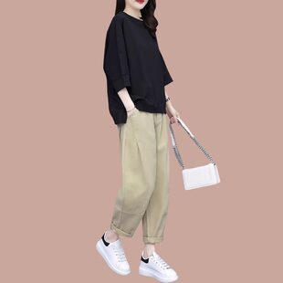 新款 休闲时尚 运动套装 女2026夏季 两件套 洋气减龄显瘦上衣纯棉大码