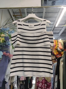 不退不换看好再拍黑白条纹可拆两件针织上衣