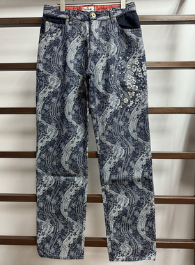 络缲魂KARAKURI和柄浮世绘樱花刺绣男士提花牛仔裤宽松直筒