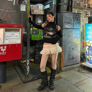 小众蕾丝刺绣短裙芭蕾风甜辣百搭低腰绑带荷叶边裙叠穿屁帘罩裙