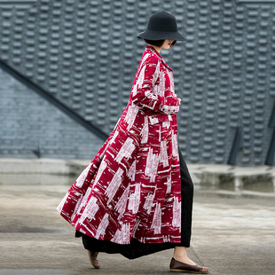 特价清仓!!!!高端春秋冬棉麻女大衣大码宽松亚麻中长外套风衣