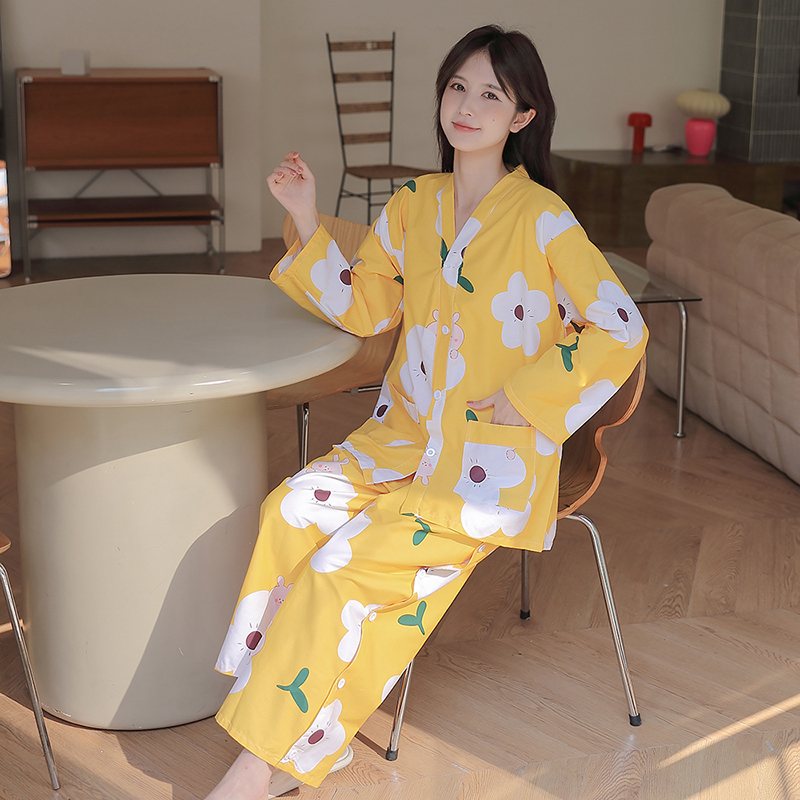 艾灸服女款纯棉前后开扣长裤