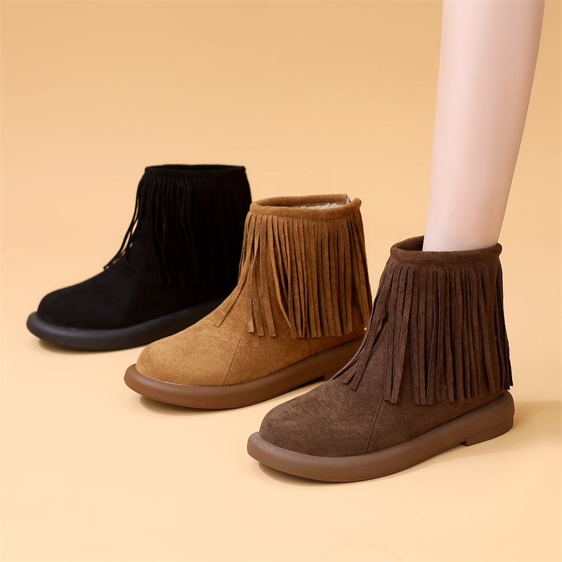 加绒加厚流苏靴英伦风短靴