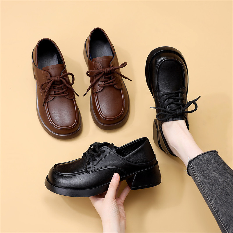 厚底小皮鞋女2026春秋新款粗跟小个子英伦风高跟休闲鞋工作单鞋子,女鞋,深口单鞋,淘宝优惠券,粉丝福利购,淘宝优惠卷