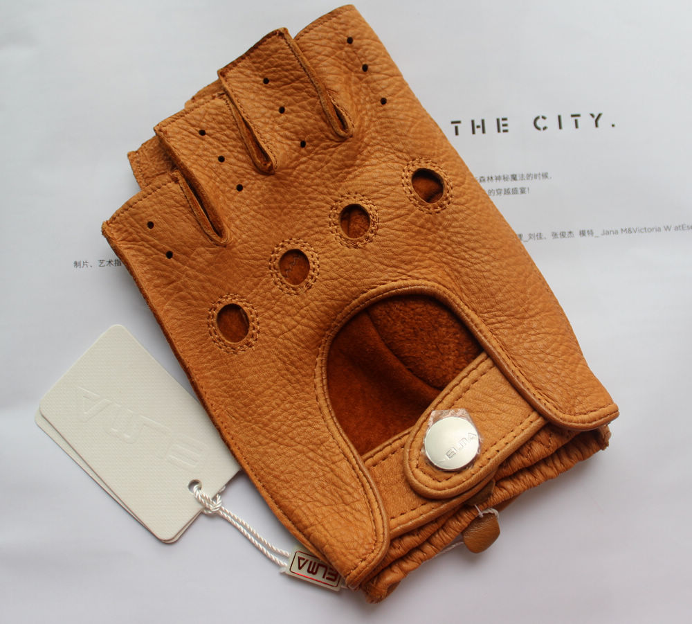 复古鹿皮真皮手套机车男士款开车摩托哈雷驾驶露半指骑行健身训练