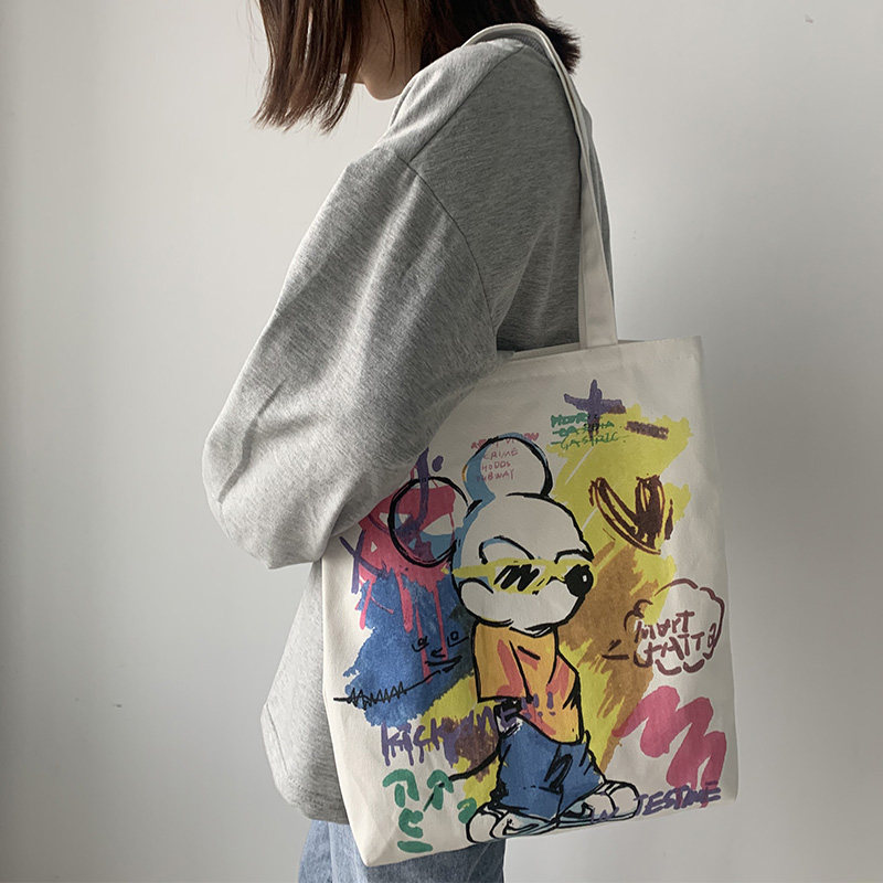 新款潮大容量旅行帆布包女韩版ins网红卡通学生用百搭单肩斜挎袋