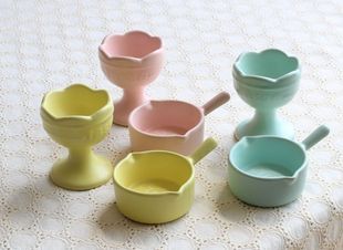 马卡龙色陶瓷哑光花朵蛋杯蛋托 小锅造型浇汁碗酱汁杯陶瓷餐具