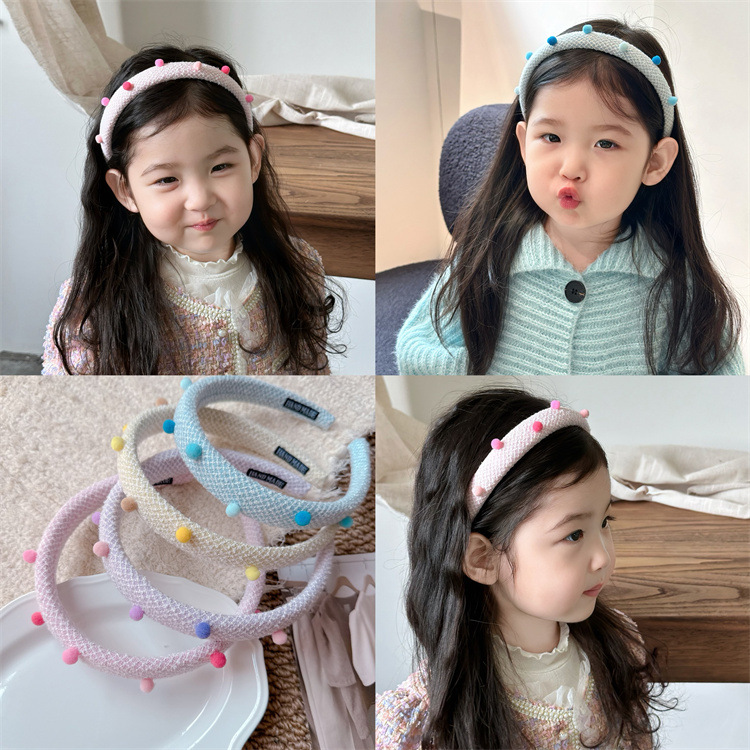 秋冬新款儿童毛球小香风发箍甜美少女高颅顶头箍亲子外出发卡头扣