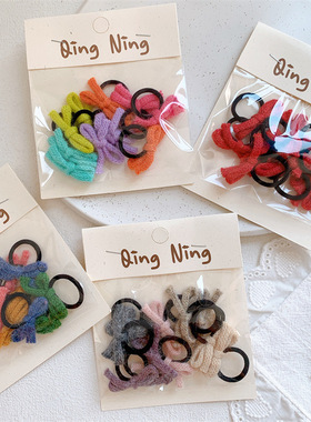 10个装儿童小号毛线蝴蝶结发圈女童拇指扎头发皮筋发绳不伤发头绳