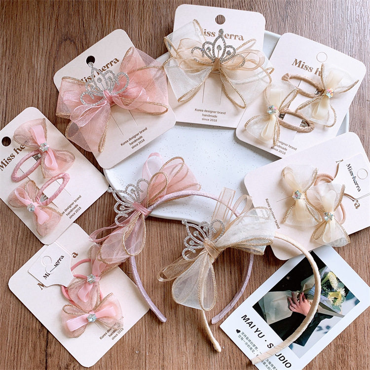 儿童网纱蝴蝶结发夹甜美女童公主立体皇冠发箍亲子款发卡头箍发饰