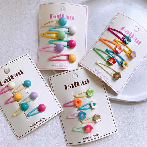 新款儿童糖果色小花朵发夹侧边刘海夹可爱小女孩彩色碎发BB夹发卡