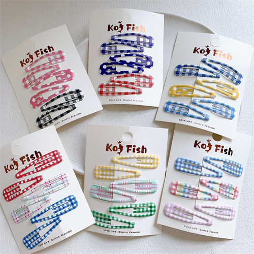 韩版新款儿童彩色波点格纹发夹甜美少女心侧边刘海夹碎发BB夹发卡