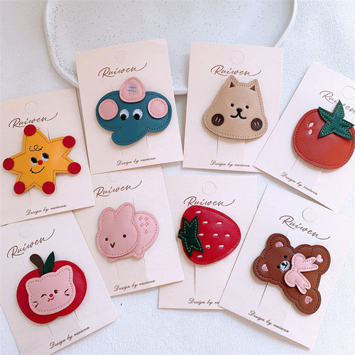 新款可爱儿童皮革水果卡通小动物发夹小女孩侧边刘海碎发BB夹发卡