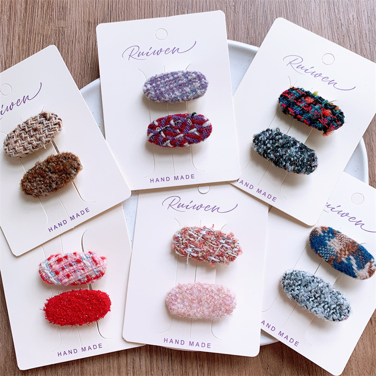 秋冬新款小香风毛线发夹儿童刘海夹侧边碎发夹子甜美少女发卡头饰