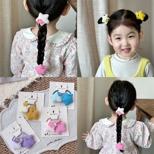 秋冬新款 发绳 儿童塞棉花朵五角星发圈可爱女童扎头发皮筋发绳对装