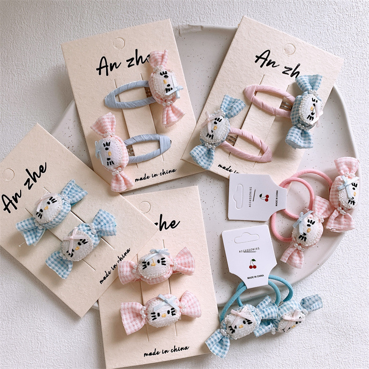 可爱儿童卡通格纹糖果发夹发圈刘海碎发BB夹小女孩扎头发皮筋头绳