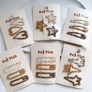 新款奶咖系爱心星星水滴形BB夹碎发夹简约格纹圆点侧边刘海夹发卡