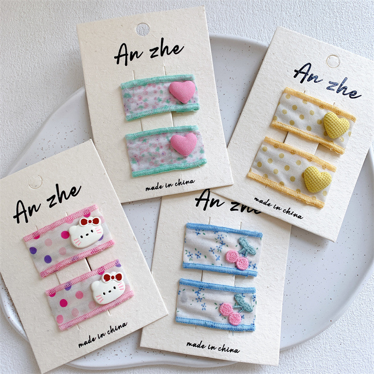 新款儿童爱心布艺碎花发夹小女孩侧边刘海夹可爱卡通碎发BB夹发卡