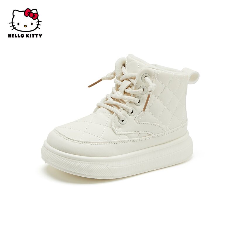 凯蒂猫女童高帮棉鞋时尚加绒短靴子女孩棉靴冬季皮鞋长毛绒雪地靴