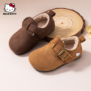 凯蒂猫女童勃肯鞋加绒冬季新款女孩保暖乐福鞋女宝宝棉鞋百搭休闲