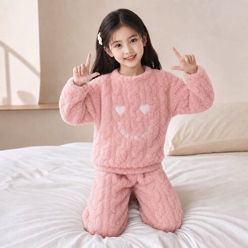 儿童珊瑚绒睡衣女童可爱法兰绒保暖秋冬时尚女孩中大童家居服套装