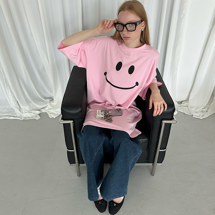 Rockrio Rarelicold 笑脸七分袖睡衣连衣裙 粉色居家服