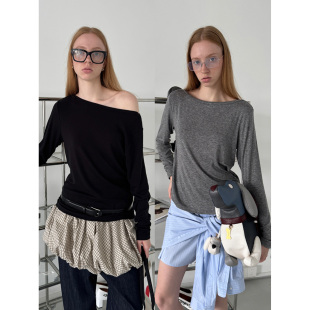 T恤 宽领两穿纯色长袖 Rockrio Rarelicold