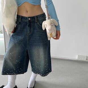 镶嵌颗粒低裆牛仔中裤 Rockrio Rarelicold