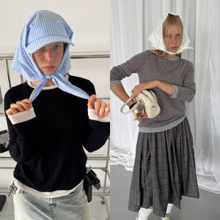 针织衫 假两件撞色圆领套头宽松长袖 Rarelicold Rockrio