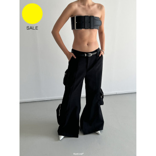 混纺羊毛口袋开叉喇叭裤 Rockrio Rarelicold