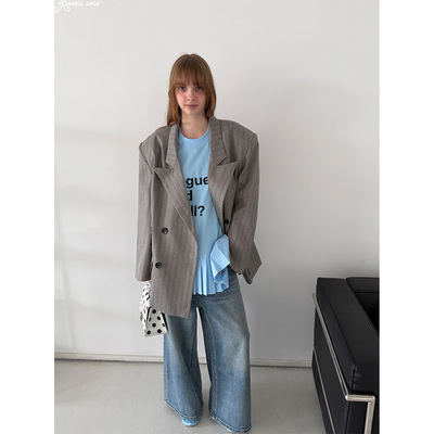 Rockrio Rarelicold 春季打薄条纹灰西装中性西服外套