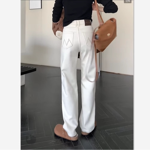 本期王炸裤型~窄版加绒牛仔裤女秋冬2024新款直筒宽松拖地阔腿裤