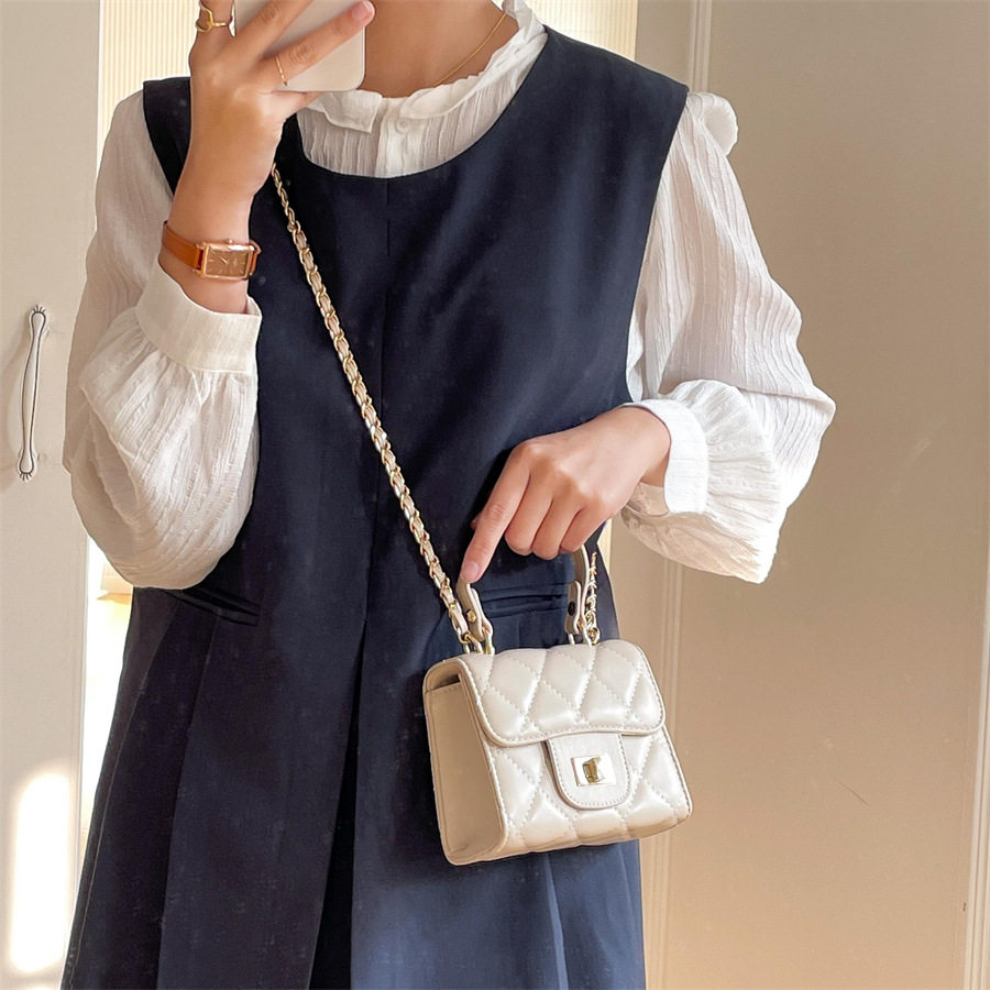 C季手提包包女迷你糖果色小香风菱格链条包时尚百搭单肩斜挎小包