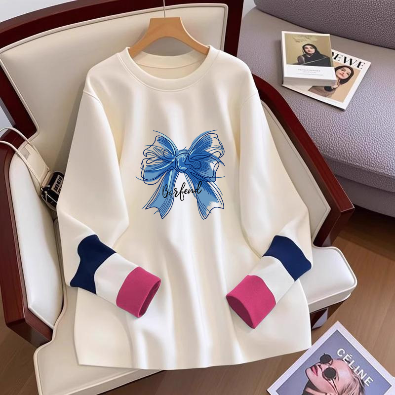 中长款遮屁股长袖T恤女秋冬卫衣磨毛德绒打底衫搭配鲨鱼裤的上衣