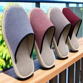 四季 透气加厚防滑软底轻巧不累脚中老年洋气平底包头拖 手工布拖鞋