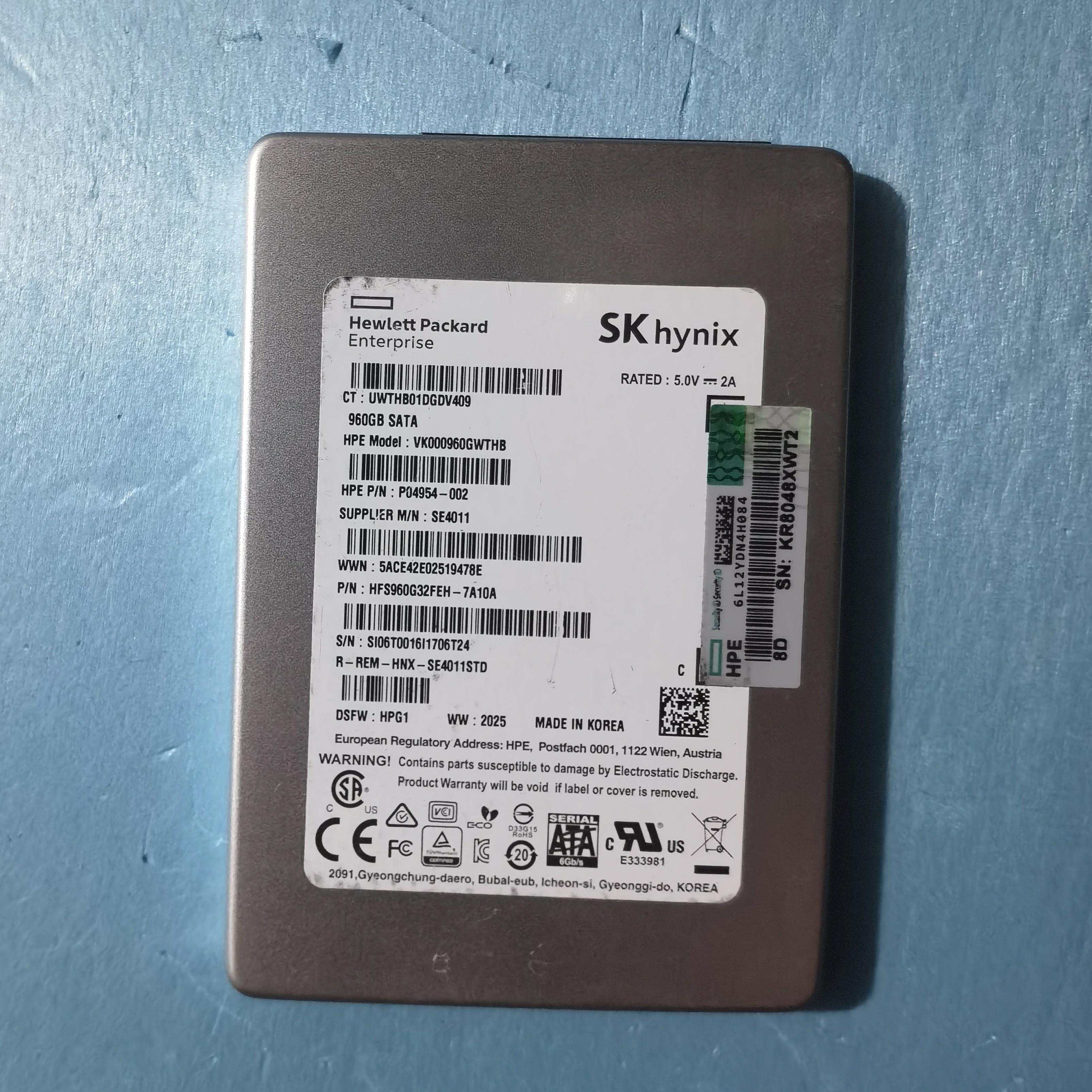 惠普sk海力士 960G SATA固态硬盘VK000960GWTHB 2.5寸台式电脑