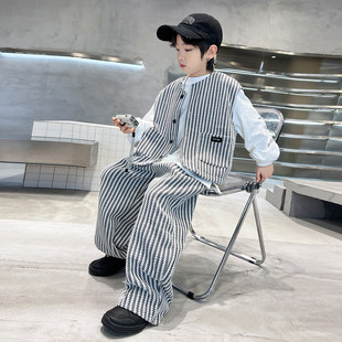 男童春装套装2026新款韩范儿童装中大童卫衣马甲三件套春季痞帅气