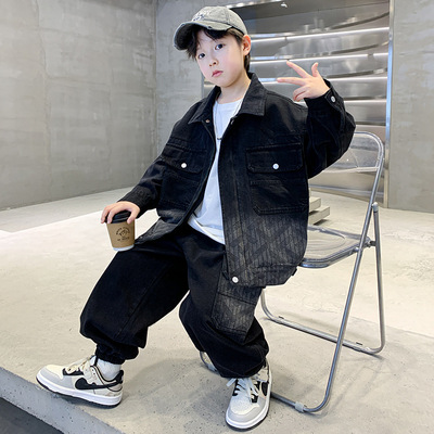 男童牛仔套装春秋款帅气时髦洋气