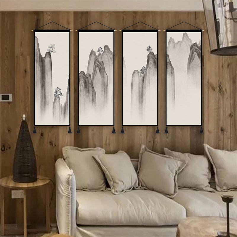 中式墙壁布艺挂画中国风水墨禅意山水远山意境挂毯空间美化装饰画