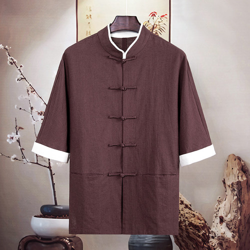 复古中国风男装棉麻衬衫