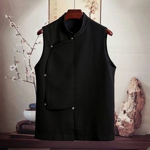 新中式 马夹春秋款 男装 汉服立领针织马甲中国风斜襟男士 唐装 由天