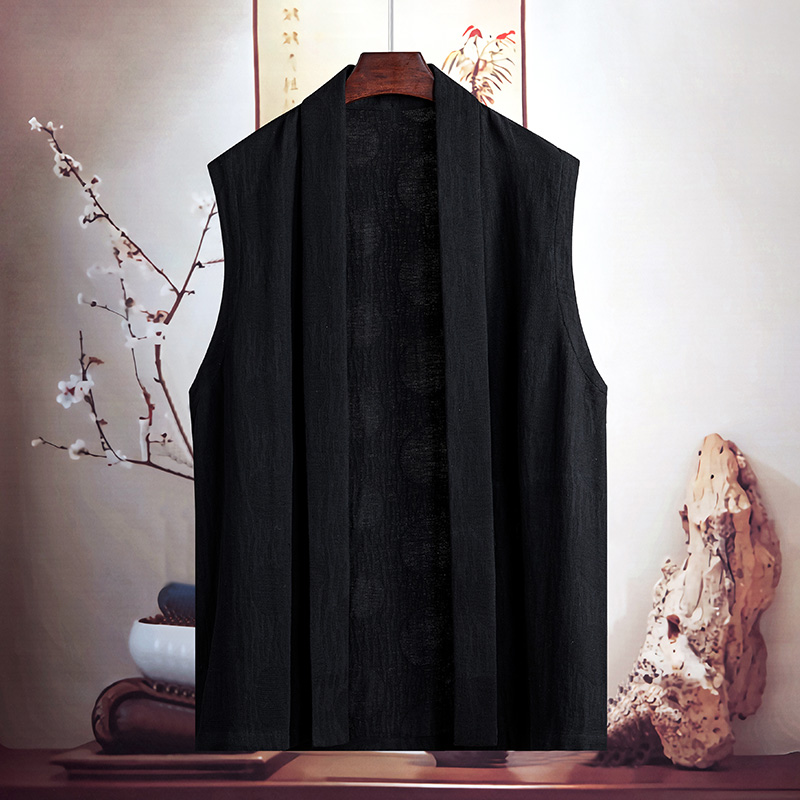 由天丨新中式禅意男装棉麻马甲提花无袖坎肩复古风开衫春秋款马夹