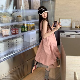 甜美韩版 2025夏季 韩系风撞色可爱甜美复古机能风小撞色连衣裙女