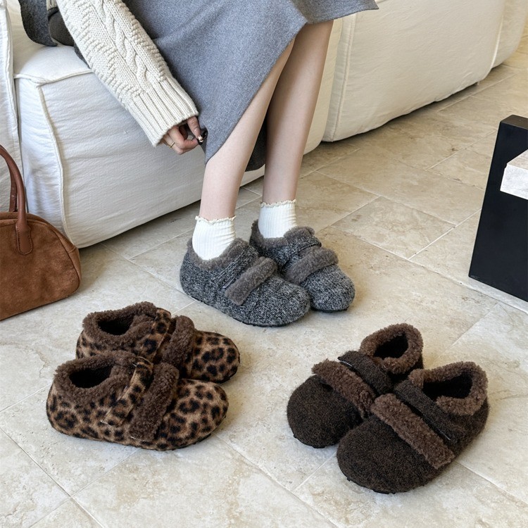 加绒勃肯鞋女2025年新款冬季魔术贴保暖乐福鞋一脚蹬豆豆棉鞋子