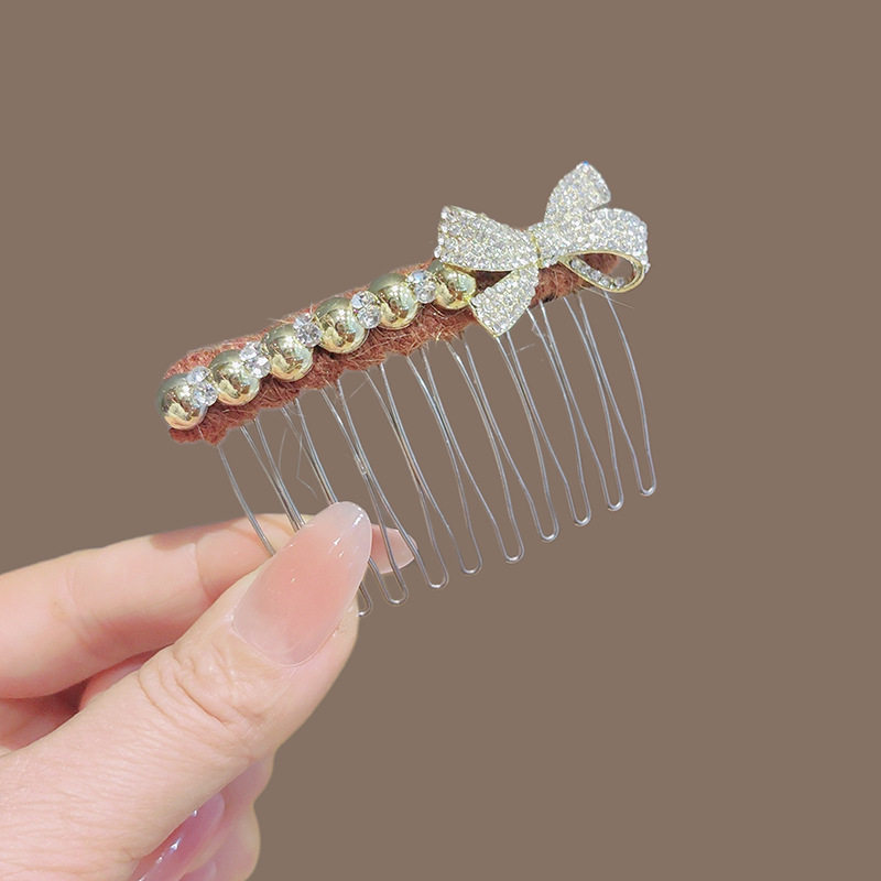 韩版金半球水钻蝴蝶结咖色发叉插梳发饰刘海梳碎发盘发女发卡发夹