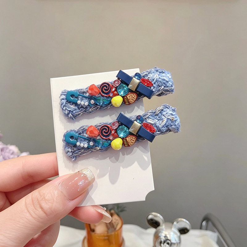 彩色水钻棒棒糖领结刘海发夹女新款精致发卡时尚百搭碎发鸭嘴夹子